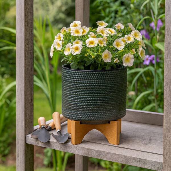 Liv & Skye 8 in. W x 10 in. Green Ceramic Dotted Decorative Pot On