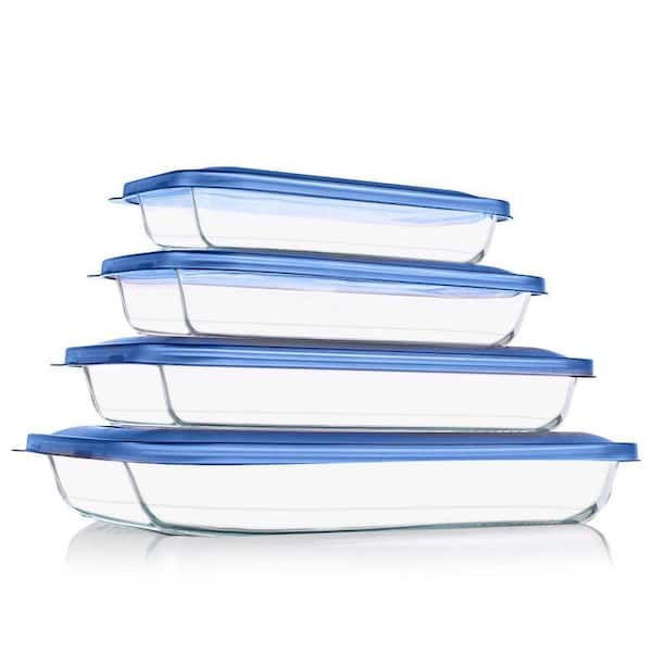 8 Piece Rectangular Borosilicate Glass Baking Dish Set with Lids Oven Microwave Dishwasher Safe Bakeware