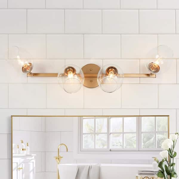 Modern 33 in. 4-Light Gold Vanity Light with Adjustable Wine Cup Clear Glass Shade