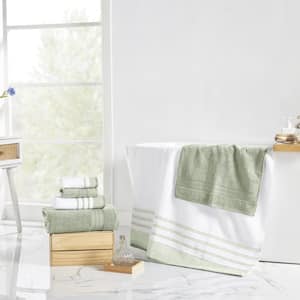 6 Piece Reinhart Sage Cotton Quick Dry White/Contrast Towel Set