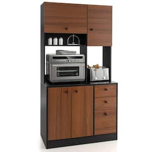 71 in. H Kitchen Pantry Dining Hutch Storage Cabinet with Microwave Stand and Cabinets,Brown