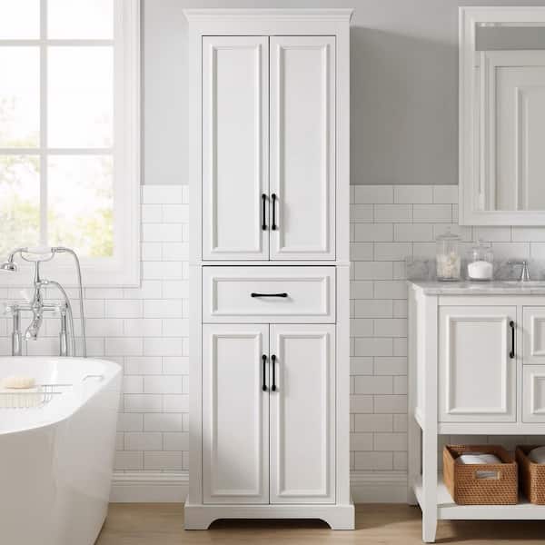 Modern 24 in. W x 16 in. D x 70.8 in. H White Freestanding Linen Tower Cabinet with Drawers and Adjustable Shelves