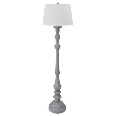 62 in. Nantucket Grey Floor Lamp with Round White Linen Fabric Shade