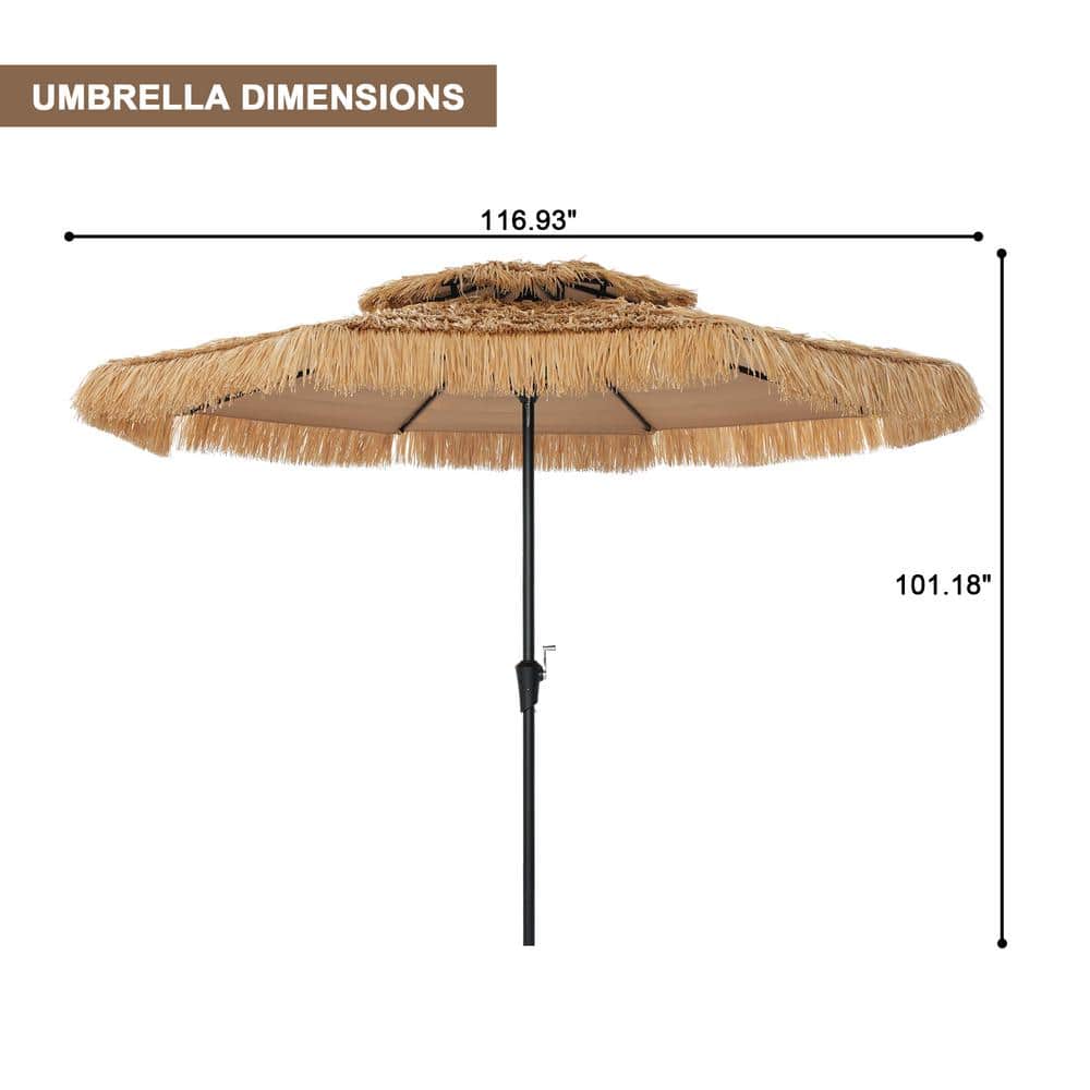 10 ft. Natural Straw Tiki Beach Umbrella with Black Steel Pole
