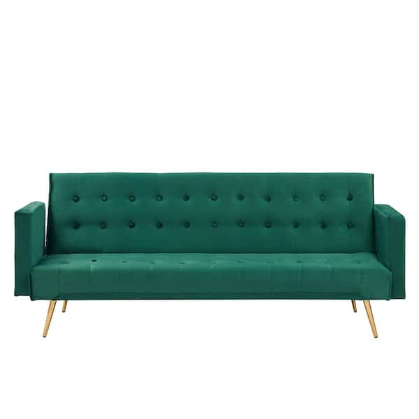 ATHMILE 71 in. W Square Arm Velvet Straight Sofa in Green