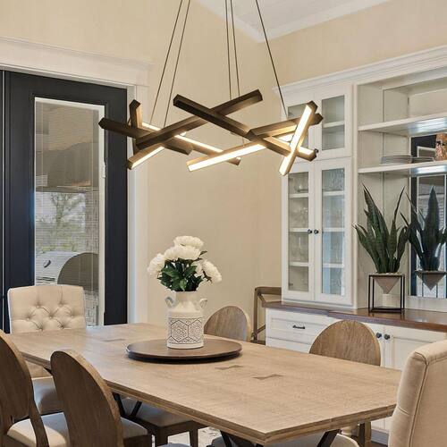 30 in. 10-Light Modern Matte Black Wagon Wheel Integrated LED Chandelier Chandeliers