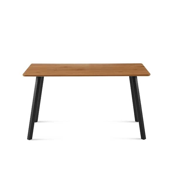 Zeus & Ruta Brown Walnut Metal Wood Rectangle Outdoor Dining Table for Patio Kitchen
