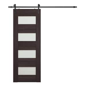 Vona 07-08 18 in. x 84 in. 4-Lite Frosted Glass Loire Ash Wood Composite Sliding Barn Door with Hardware Kit