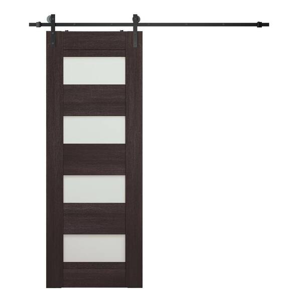 Belldinni Vona 07-08 32 in. x 96 in. 4-Lite Frosted Glass Loire Ash Wood Composite Sliding Barn Door with Hardware Kit