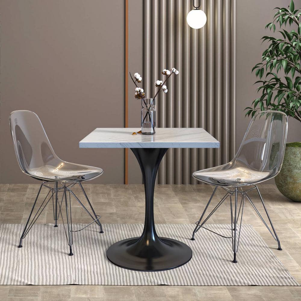Verve 27" Square Dining Table with Black Base and Marbleized Top