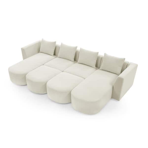 ANGELES HOME 6-Piece U-Shaped Polyester Modular Sectional Sofa with Ottomans in Beige