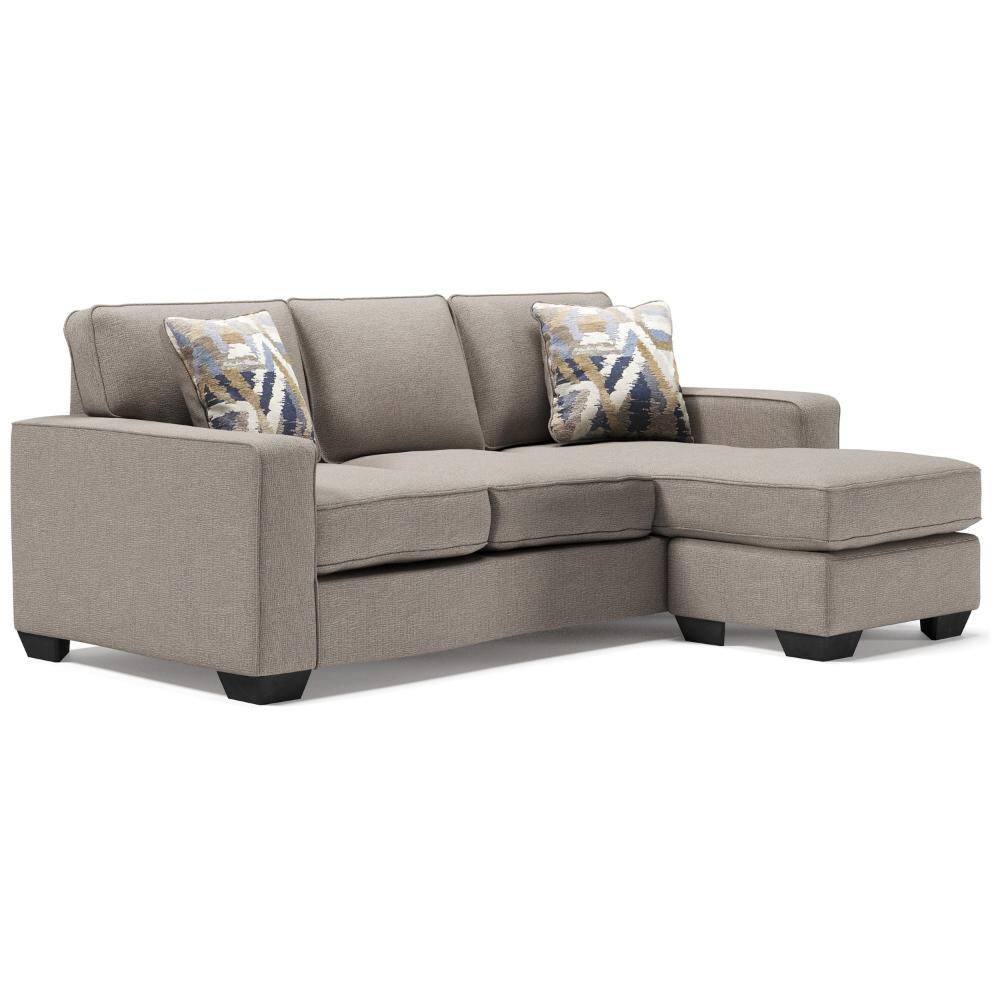 Qien 61 in. Square Arms Polyester L-Shaped Sofa Chaise in Stone Gray and Black with 2-Accent Pillows
