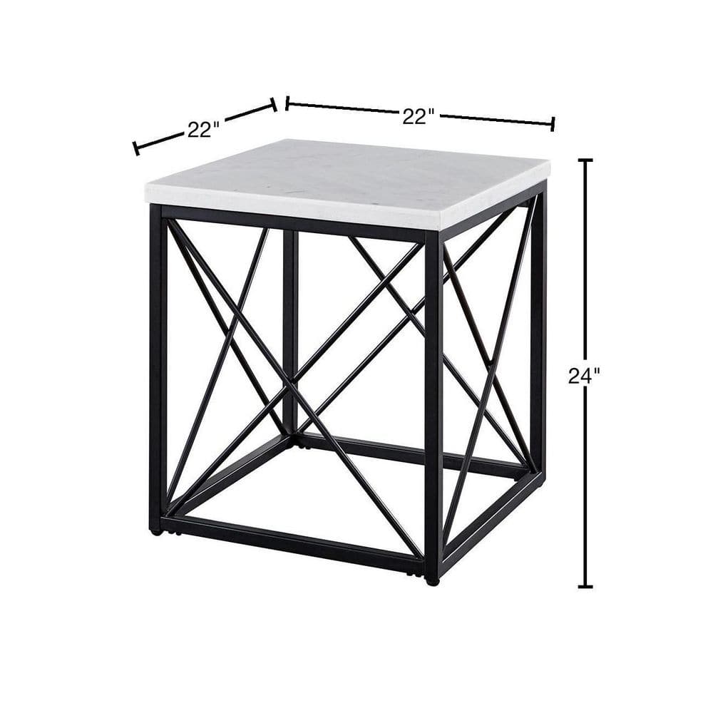 Skyler 26.5'' White Marble Top Square End Table with Black Iron Base