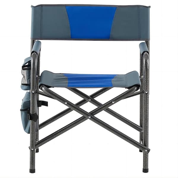 2-Piece Padded Folding Outdoor Chair with Side Table and Storage Pockets, Lightweight Oversized Directors Chair, Blue