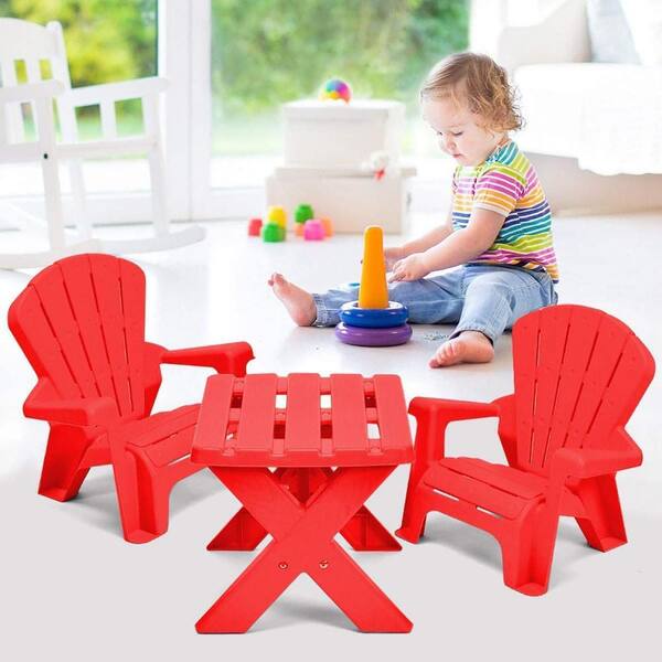 Costway 3-Piece Plastic Top Red Children Kids Table and Costway 3-Piece Plastic Top Red Children Kids Table and