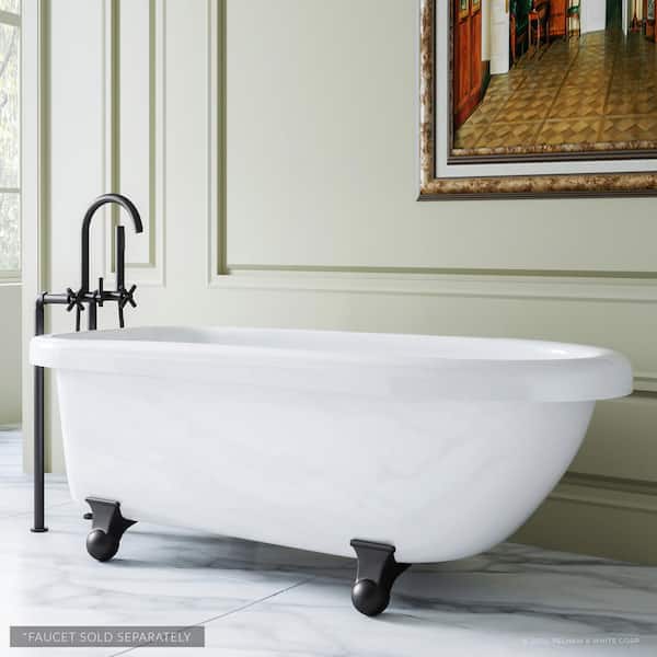 PELHAM & WHITE Laughlin 60 in. Acrylic Clawfoot Bathtub in White, Cannonball Feet, Drain in Matte Black