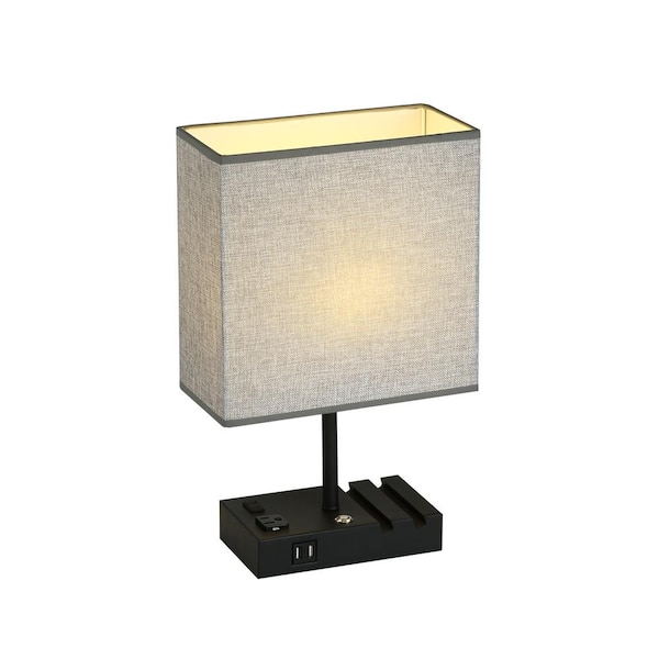 Cedar Hill 17 in. Grey Table Lamp with USB Port and Charging Dock