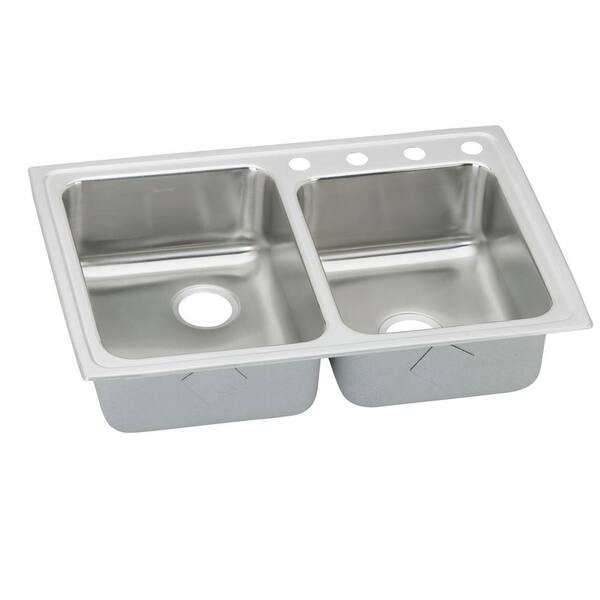 Elkay Lustertone Drop-In Stainless Steel 33 in. 4-Hole Square Offset Double Bowl ADA Compliant Kitchen Sink