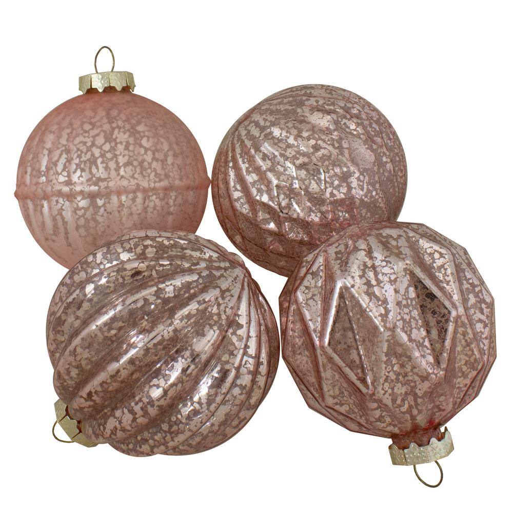 Set of 12 Blush Pink Glass Finial and Ball Ornaments
