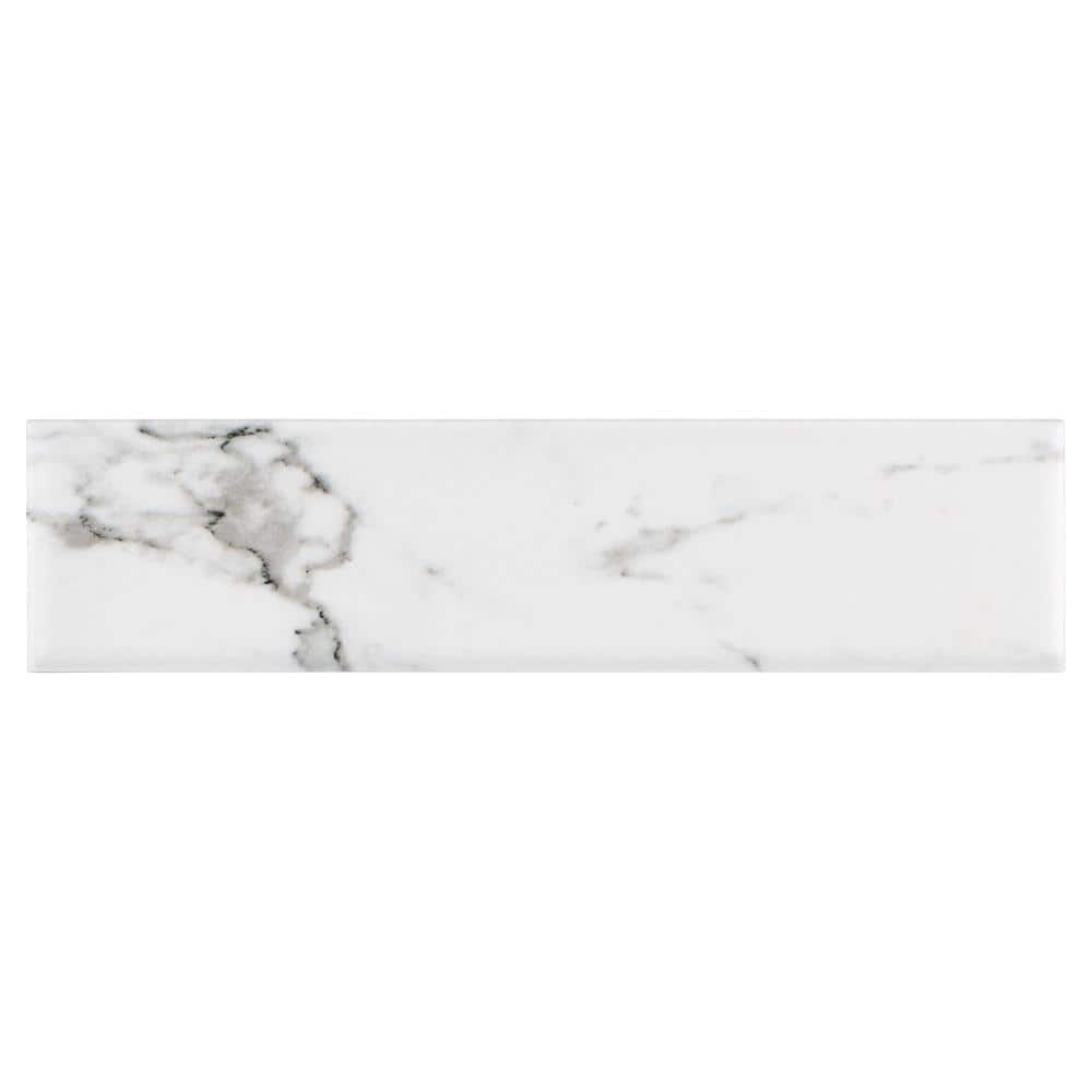 Merola Tile Timeless Calacatta Brick 2-3/8 in. x 9-7/8 in. Porcelain Floor and Wall Take Home Tile Sample, White -  S1FCD3TCB