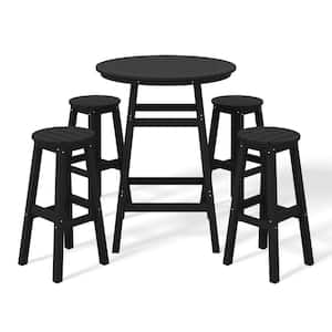 Laguna 5-Piece Bar Height HDPE Plastic Outdoor Patio Round High Top Bistro Dining Set in Black