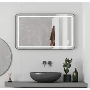 40 in. W x 24 in. H Large Rectangular Metal Framed Anti-Fog Dimmable and Vertical Wall Bathroom Vanity Mirror in Black