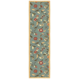 Ottohome Collection Non-Slip Rubberback Floral Leaves 2x7 Indoor Runner Rug, 1 ft. 10 in. x 7 ft., Dark Seafoam Green