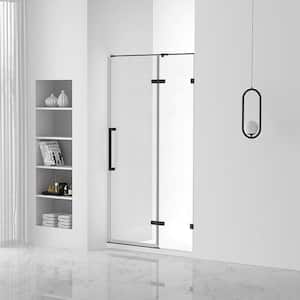 32 in. W x 74.25 in. H Hinged Frameless Shower Door in Black Finish with Tempered Glass