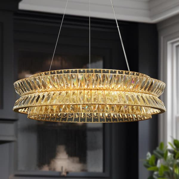 1-Light Integrated LED Gold Wagon Wheel Chandelier for Dining Room