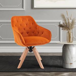 Orange Velvet Fabric Upholstery Accent Arm Chair (Set of 1), Solid Wood Tufted Arm Chair, Accent Arm Chair with Wood Leg