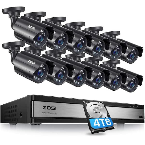 ZOSI 16-Channel 5MP-Lite 4TB DVR Security Camera System with 12X 1080p Wired Bullet Cameras, Surveillance System