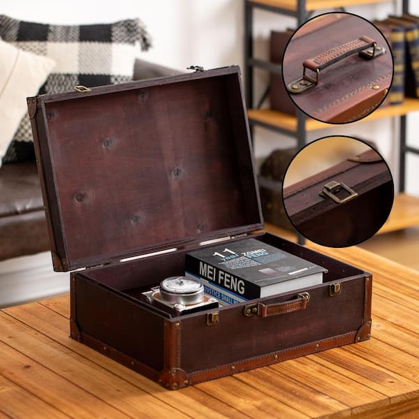 Vintiquewise Vintage-Style Wooden Display Suitcase Box w/ Faux