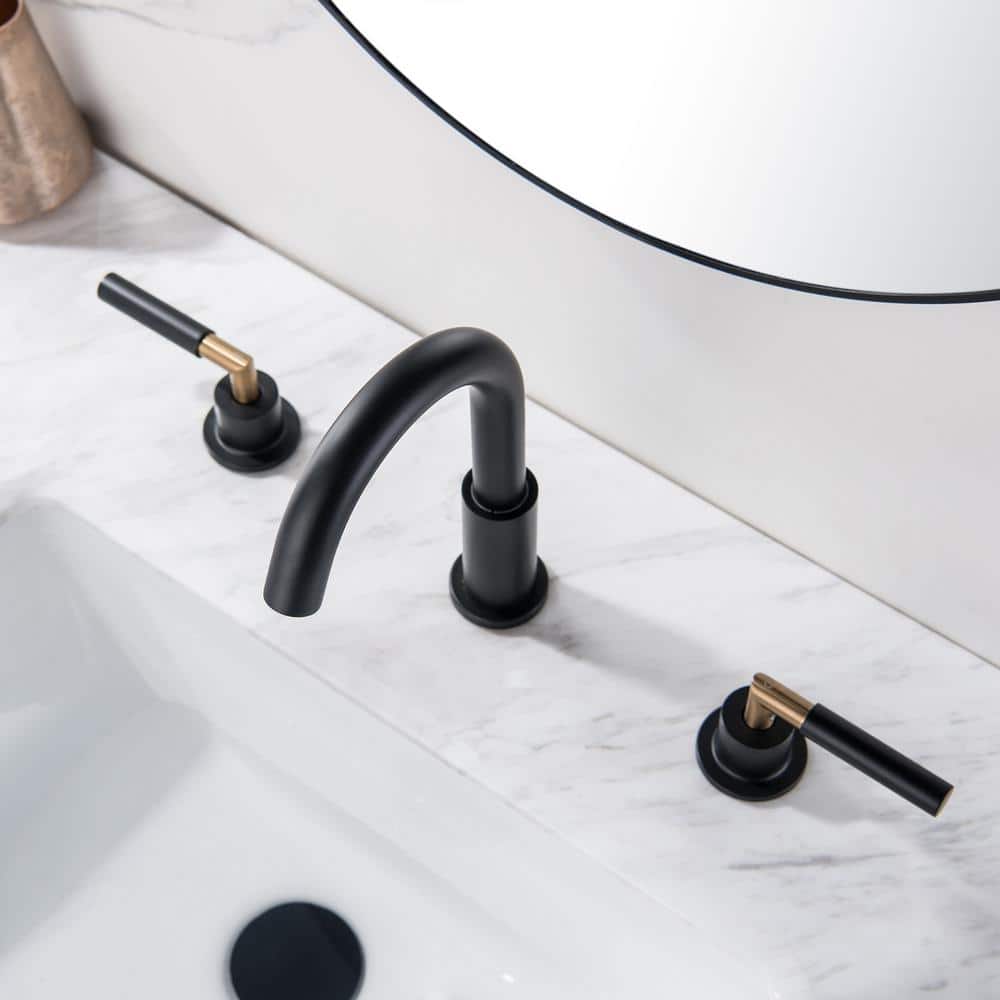 Matte Black and Brushed Gold Brass Double Handle Faucet