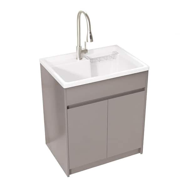 All-in-One 30 in. W x 22 in. D x 36 in. H Drop-in Freestanding Laundry Sink with Cabinet in Light Brown Utility Sink