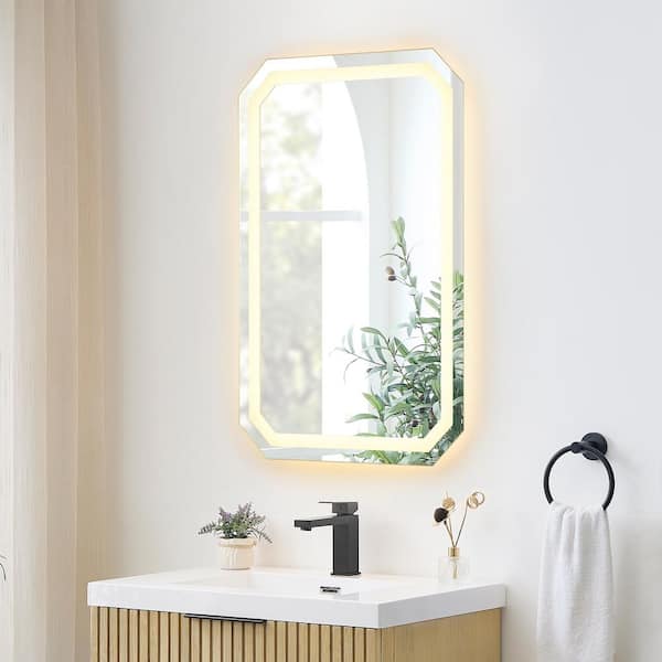 Luma 24 in. W x 36 in. H Octagon Frameless LED Wall Mounted Bathroom Vanity Mirror in Clear