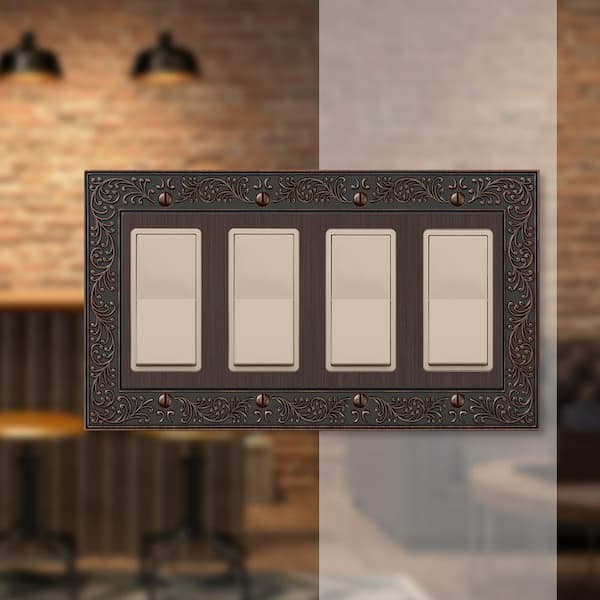 English Garden 4 Gang Rocker Metal Wall Plate - Aged Bronze