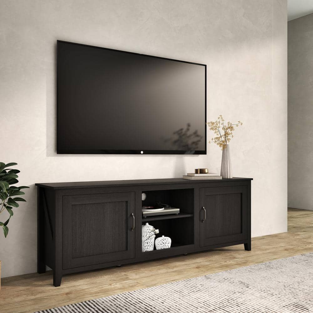 Modern Black Particle Board TV Stand with Cabinets and Shelves for 60" TVs