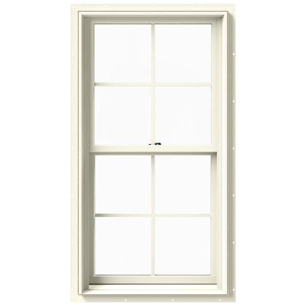 JELD-WEN 25.375 in. x 48 in. W-2500 Series Cream Painted Clad Wood Double Hung Window w/ Natural Interior and Screen