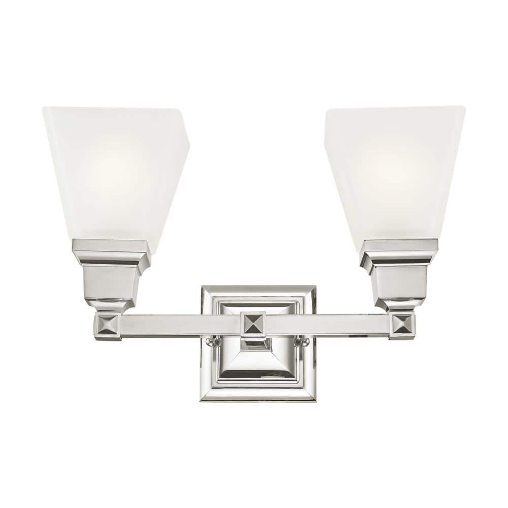 Elegant Polished Nickel 2-Light Bath Vanity with Satin Glass