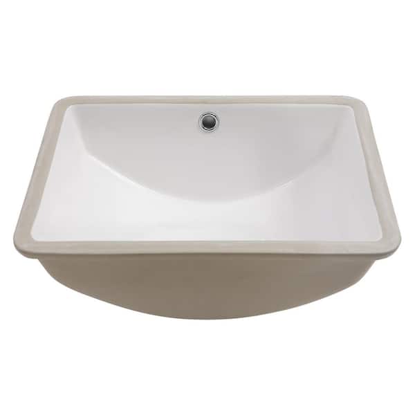 Unbranded AquaVista 18.5 in. x 14 in. Ceramic Rectangular Undermount Bathroom Sink in White with Overflow