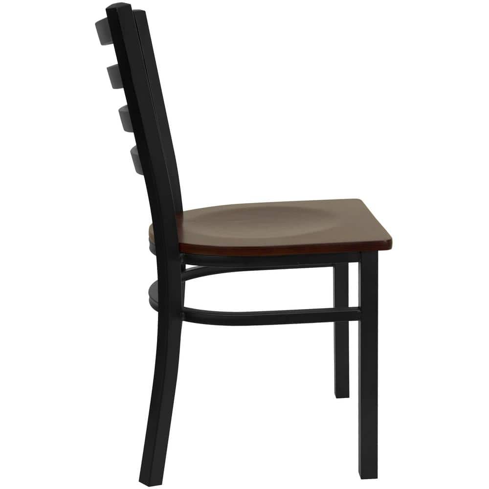 High Ladderback Side Chair in Mahogany and Black Metal