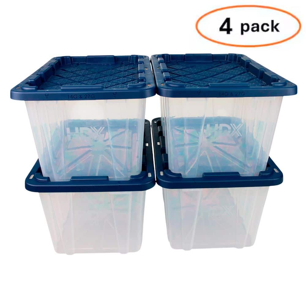 HDX 27 Gal. Tough Storage Tote in Clear with Moonlit Ocean Lid (4
