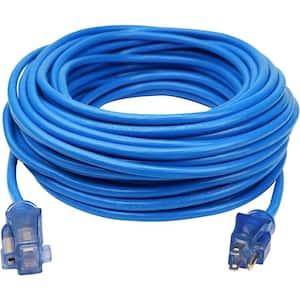 100 ft. 16/3 Heavy-Duty Indoor/Outdoor Extension Cord with Triple Wire Grounded Plug Male to Female in Blue