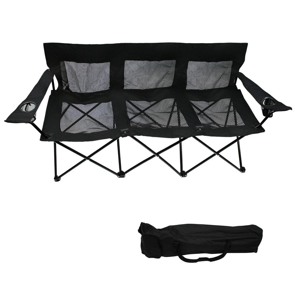 Black Mesh Triple Seater Folding Camp Chair with Steel Frame