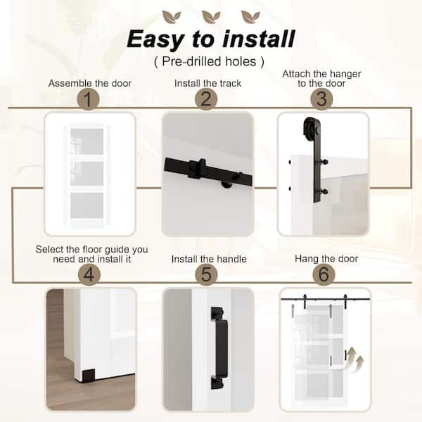 84 in. x 84 in. 3-Lite Frosted Glass White Primed MDF Double Assembly Required Sliding Barn Door with Hardware Kit