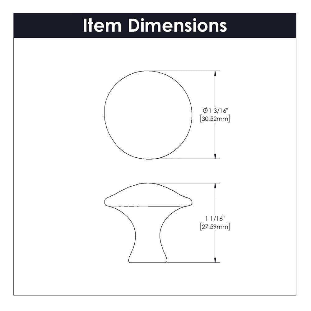 Chrome Round Mushroom Knob with Mounting Hardware