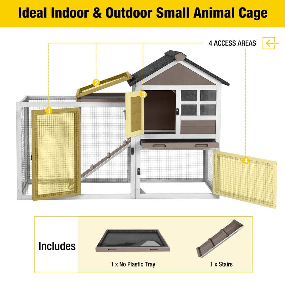 51.6'' Brown and White Wooden Rabbit Hutch with Run