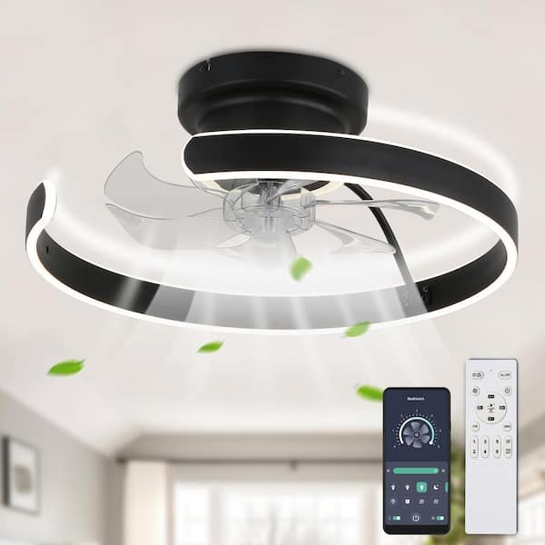 Oaks Aura Colle 20 in. Luna Design Indoor Black Flush Mount Ceiling Fan with Lights, 6-Speed Smart Ceiling Fan with Remote