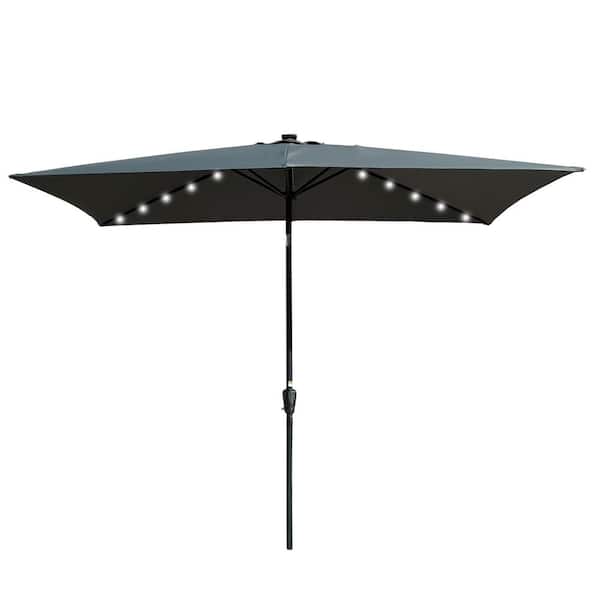 Boosicavelly 10 ft. x 6.5 ft. Outdoor Patio Anthracite Solar LED Lighted Market Umbrellas with Crank and Push Button Tilt