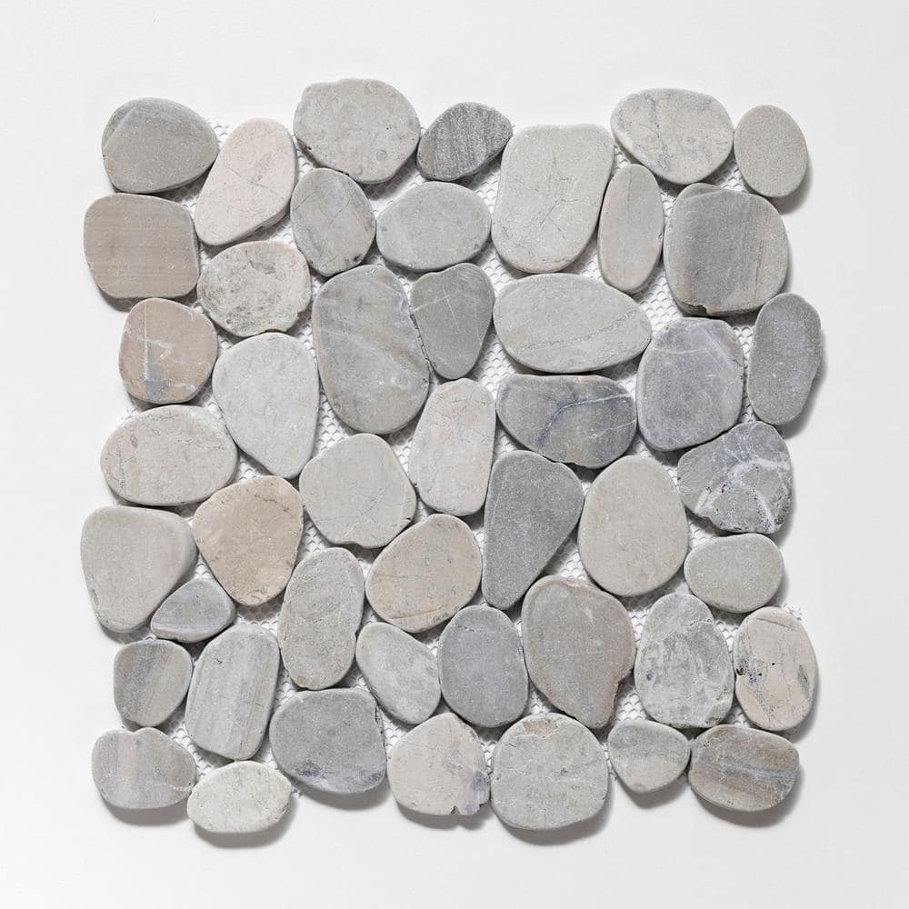 TILE CONNECTION Sliced Pebble Tile Light Grey 11-1/4 in. x 11-1/4 in. x  9.5mm Honed Pebble Mosaic Tile (9.61 sq. ft./case) xs3pgr - The Home Depot